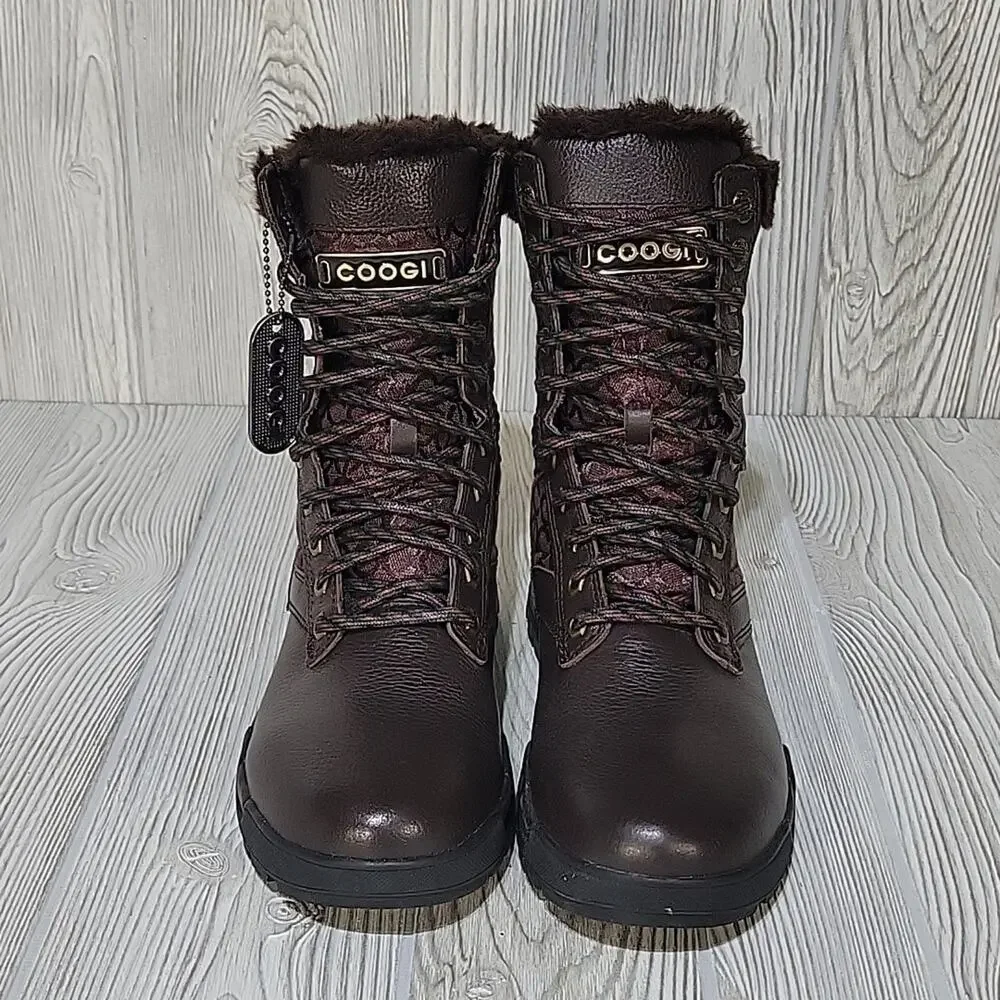 COOGI Winter Faux Fur Lined Logo Retro Y2K Brown Boots Mens Size 7.5